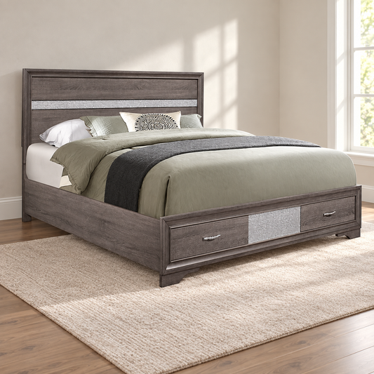 Seville 'Harper' Weathered Grey Storage Platform Bed Frame — lifestyle view, bed only