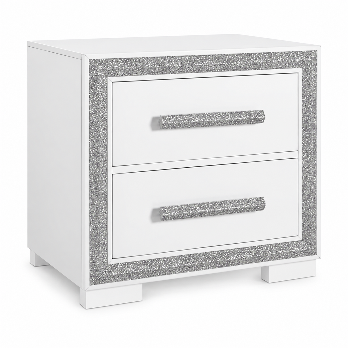 Andros Collection Glossy White & Silver Nightstand