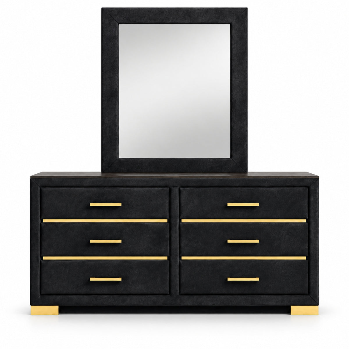 Chloe Black & Gold dresser and mirror on a clean white background