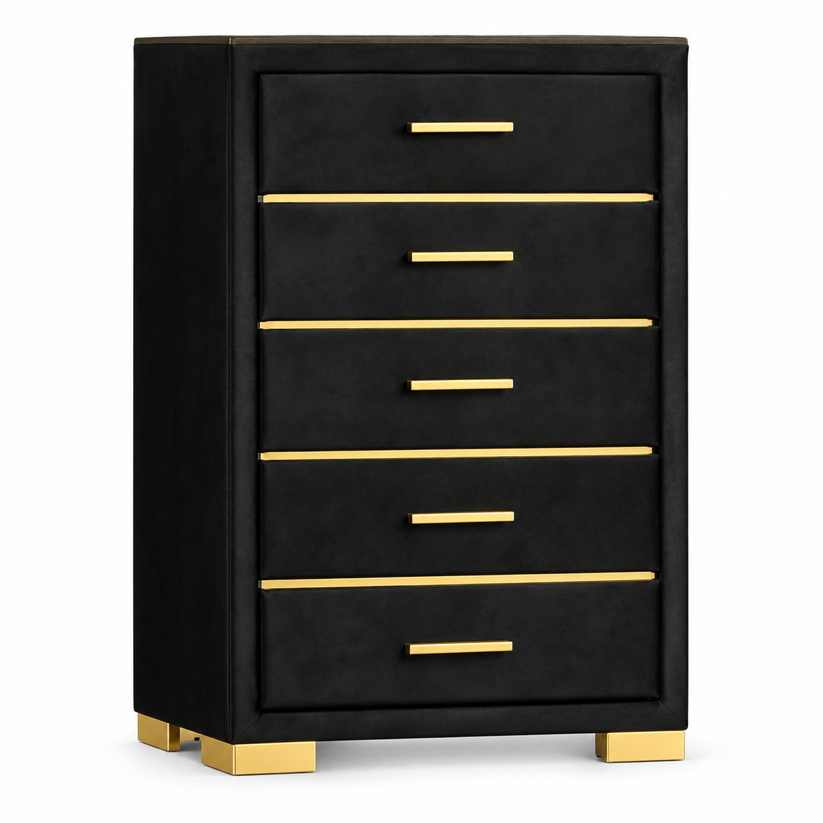 Chloe Black Velvet & Gold Platform Bedroom Set