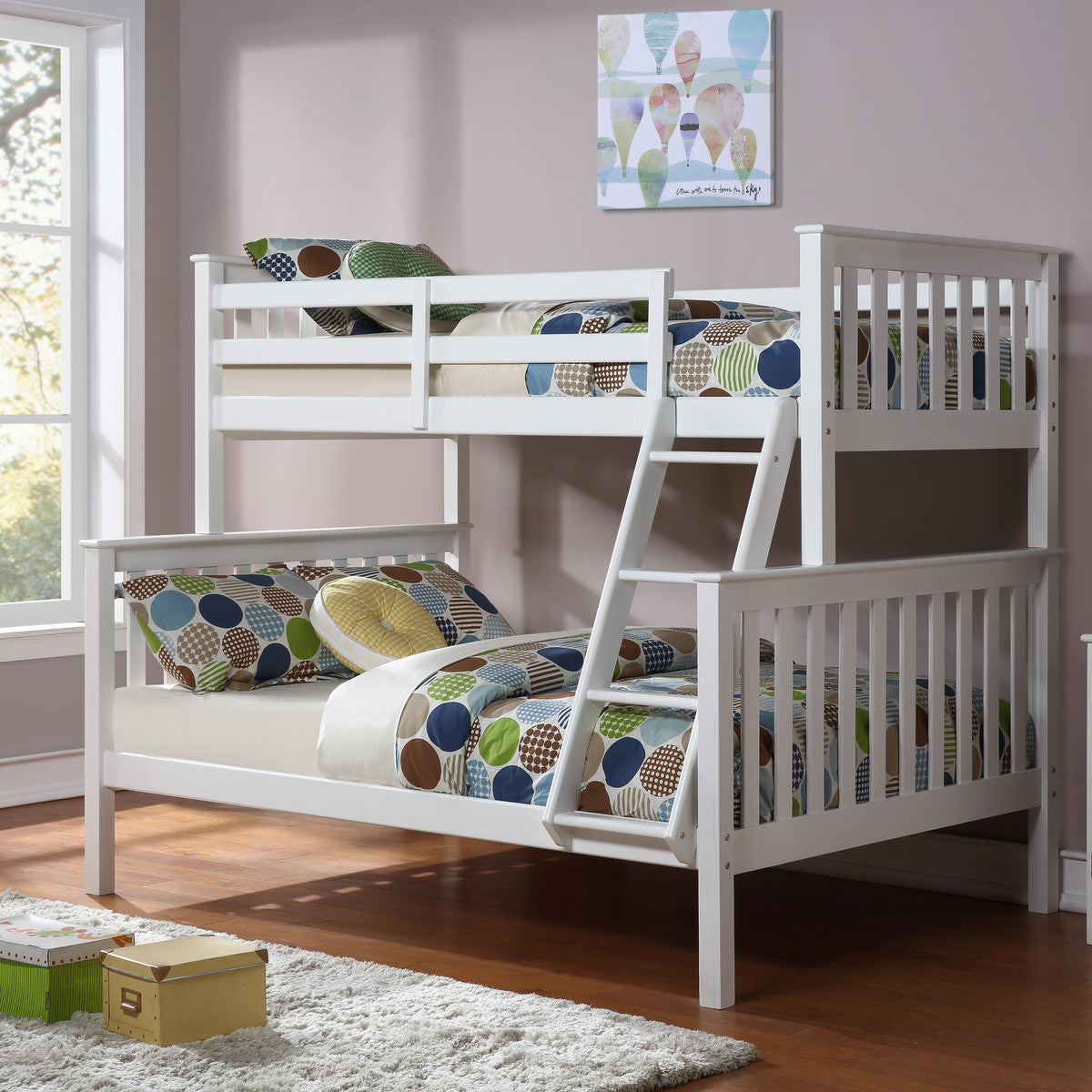 Mission-Style Convertible Bunk Bed – Single-over-Single or Single-over-Double - White Single/Double Bunk Only