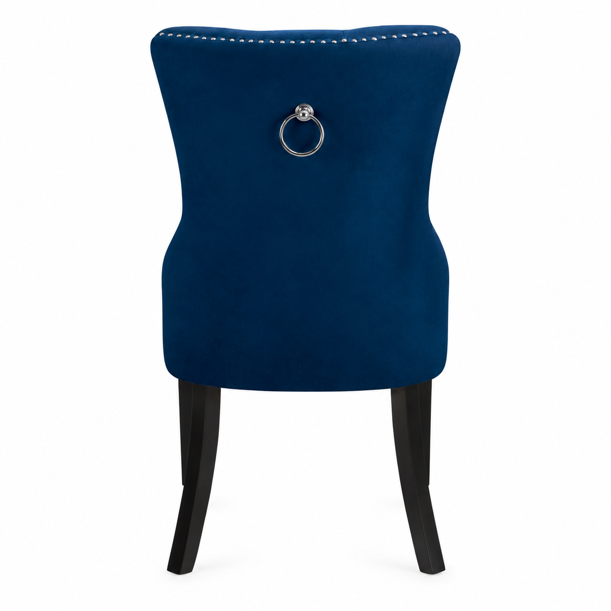 Navy Blue Tufted Velvet Dining Chairs with Nailhead Trim - Set of 2