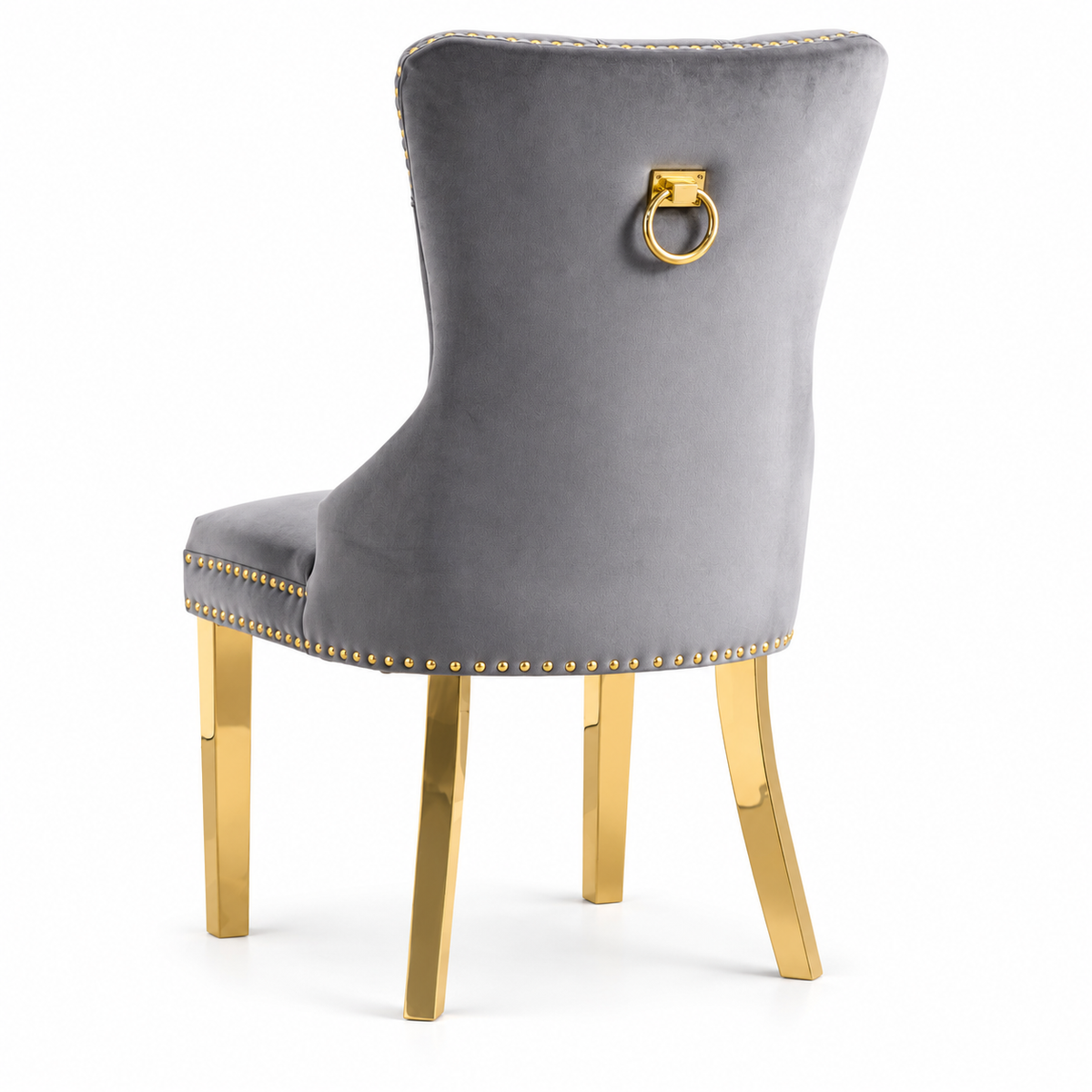 Velvet Dining Chairs with Gold Knocker Backs - Set of 2