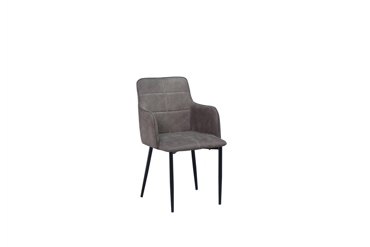 Charcoal Brown Upholstered Dining Armchairs with Black Metal Legs - Set of 2