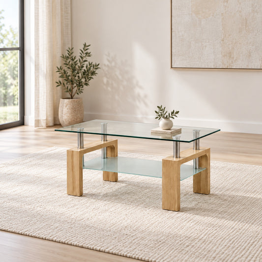 Light natural wood Coffee Table in a minimal living room