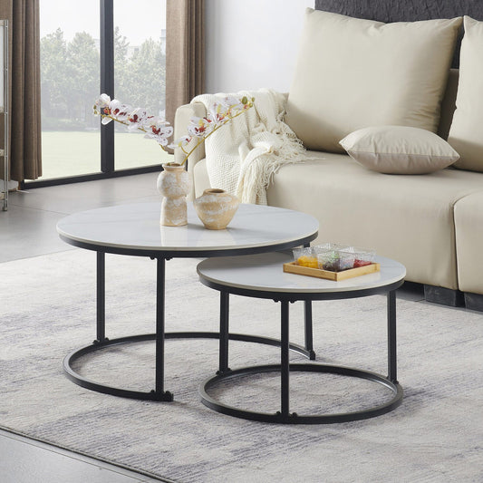 2-Piece Snowy White Sintered Stone Nesting Coffee Table Set