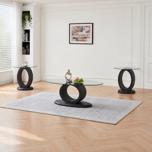 Charcoal grey wood 3-Piece Coffee & End Table Set