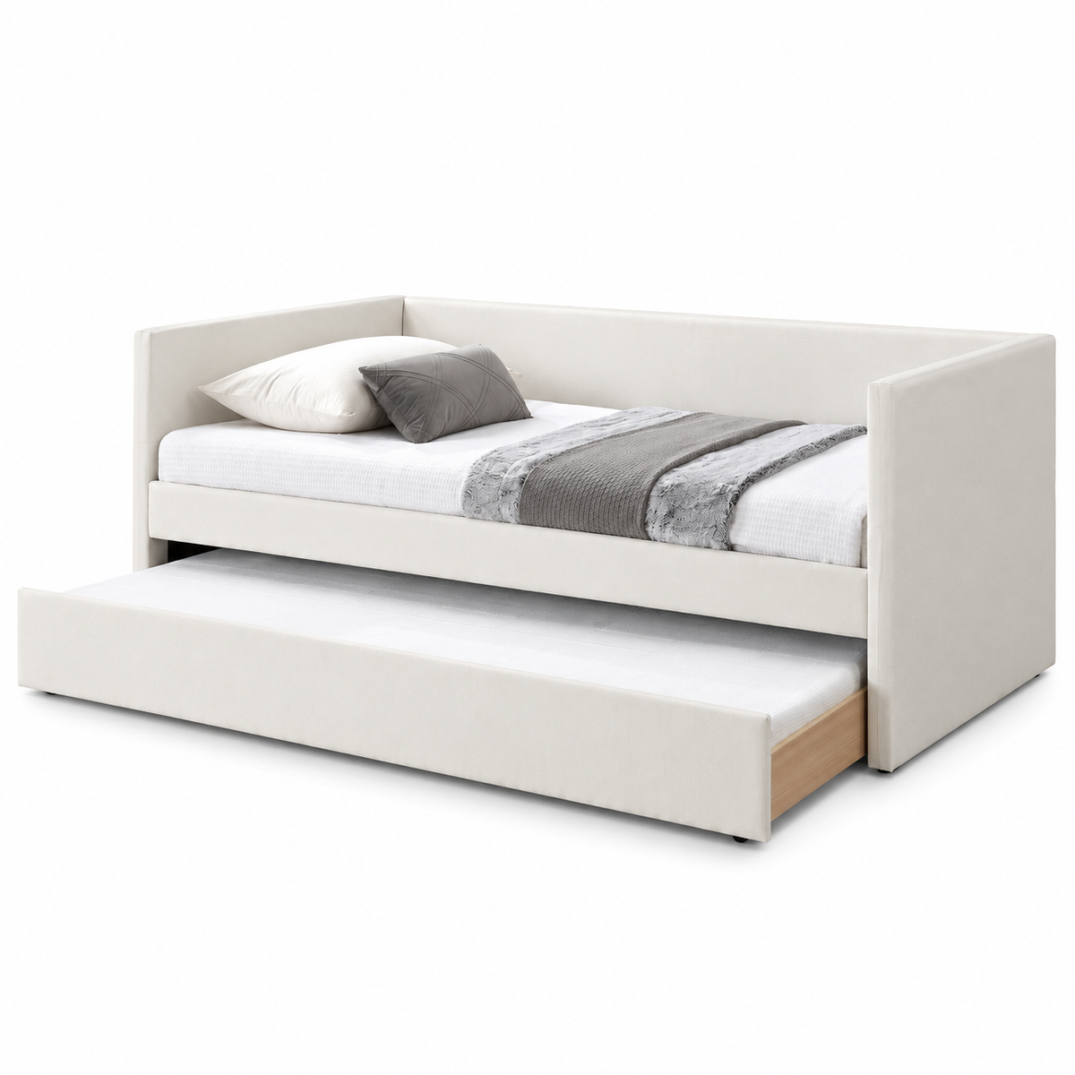 Warm Ivory Upholstered Daybed with Pull-Out Trundle — clean product view