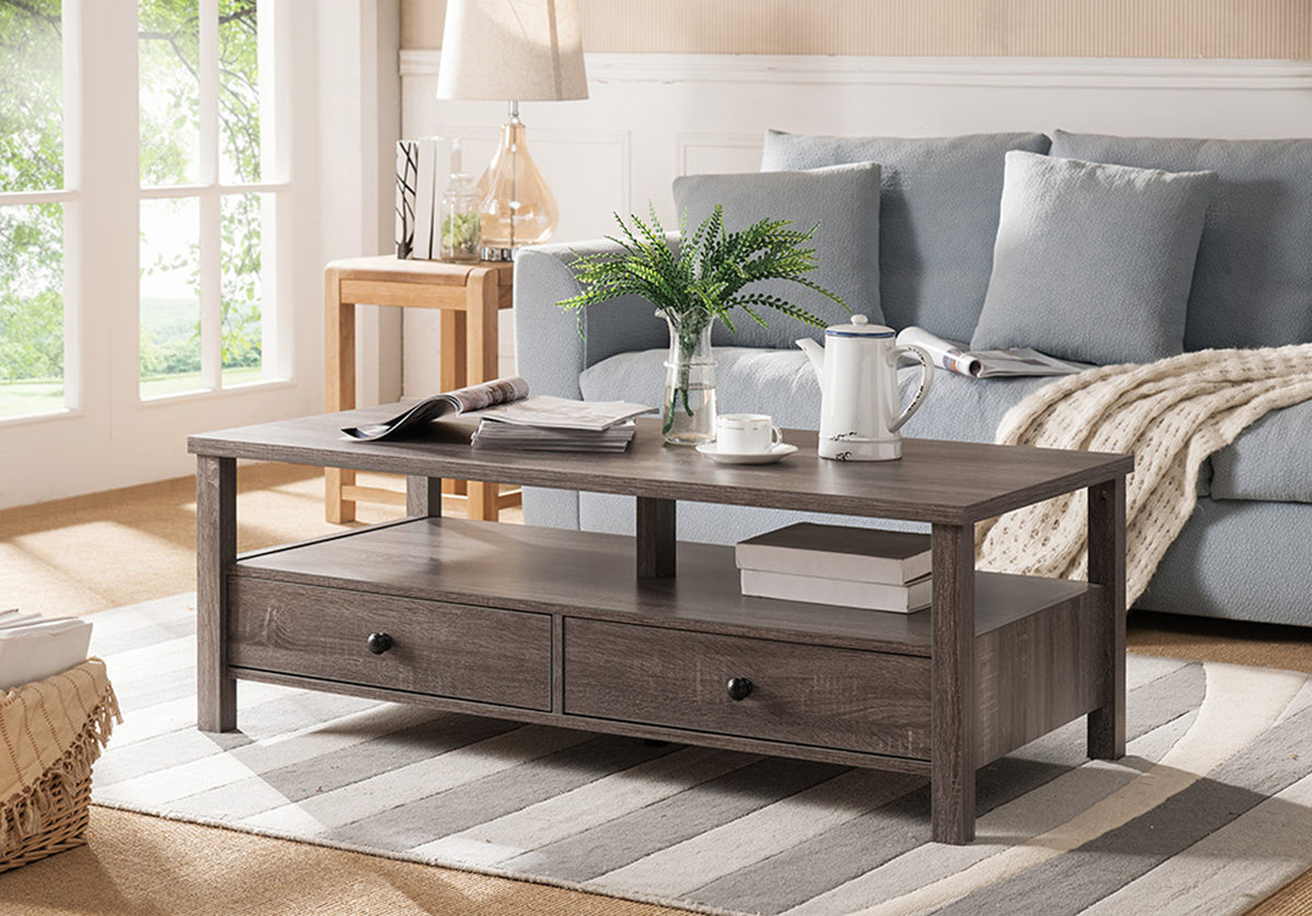 Two-Drawer Coffee Table with Storage Shelf