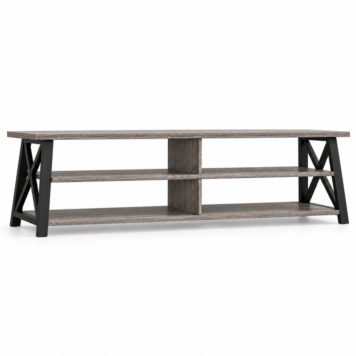 Modern Black & Distressed Grey 71-Inch TV Stand for TVs up to 75 Inches