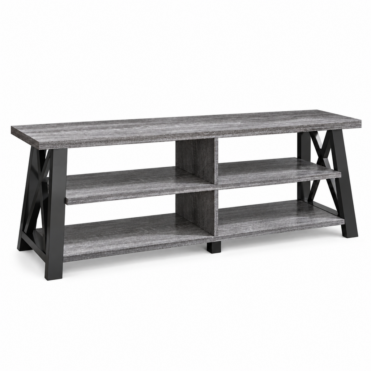 Modern Black & Distressed Grey 91-Inch TV Stand