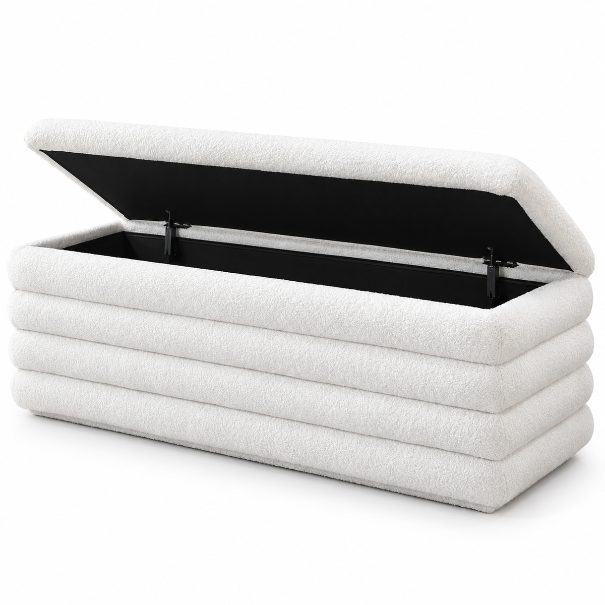 Creme/Beige Teddy Bear Fabric Storage Bench — IF-5102 White, storage feature on clean white background