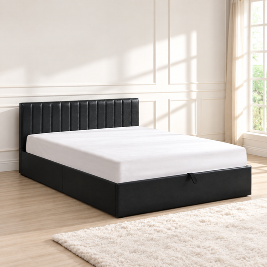 Black PU Hydraulic Storage Bed Frame — lifestyle view, bed only
