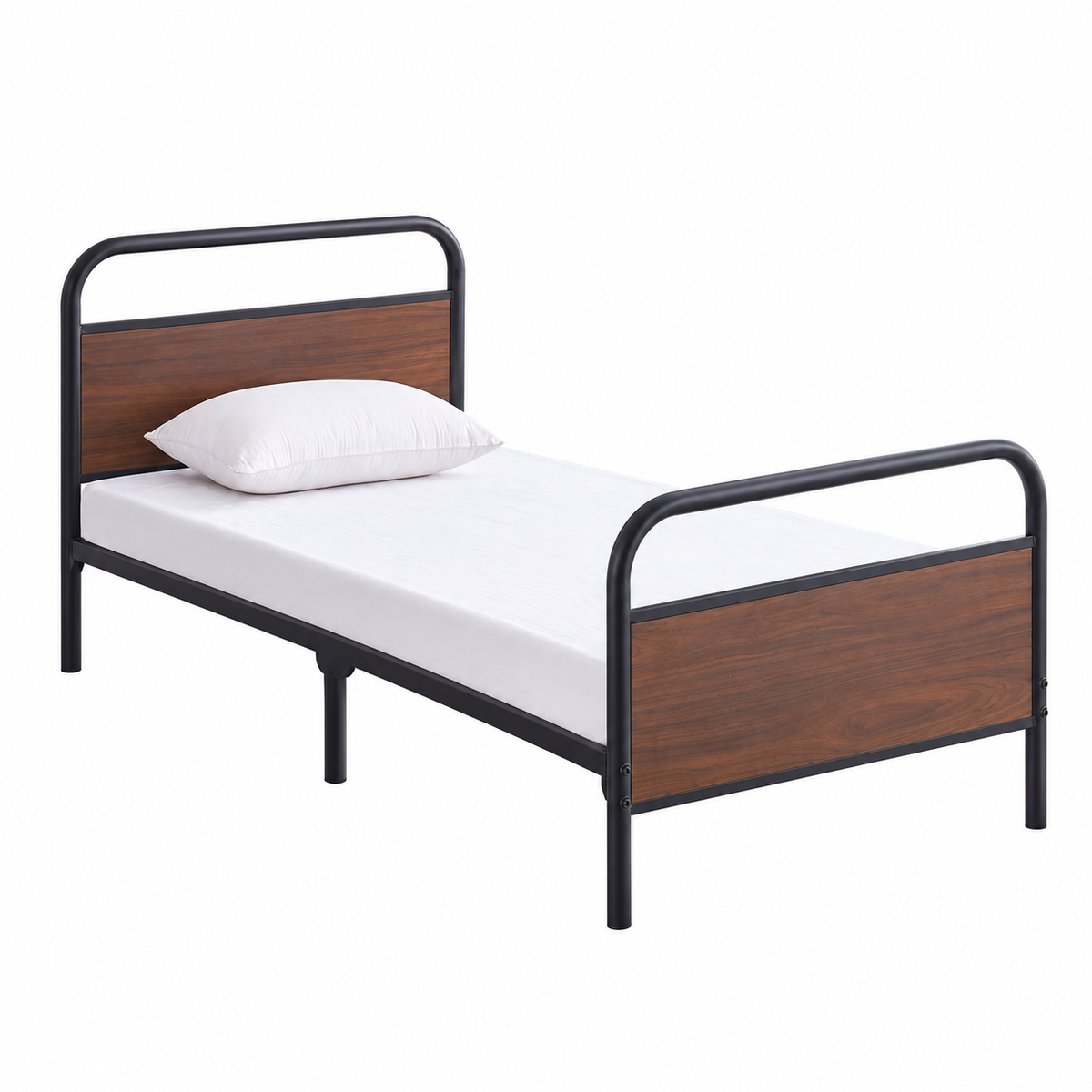 Black Steel Rounded Wood-Accent Platform Bed Frame — clean product view