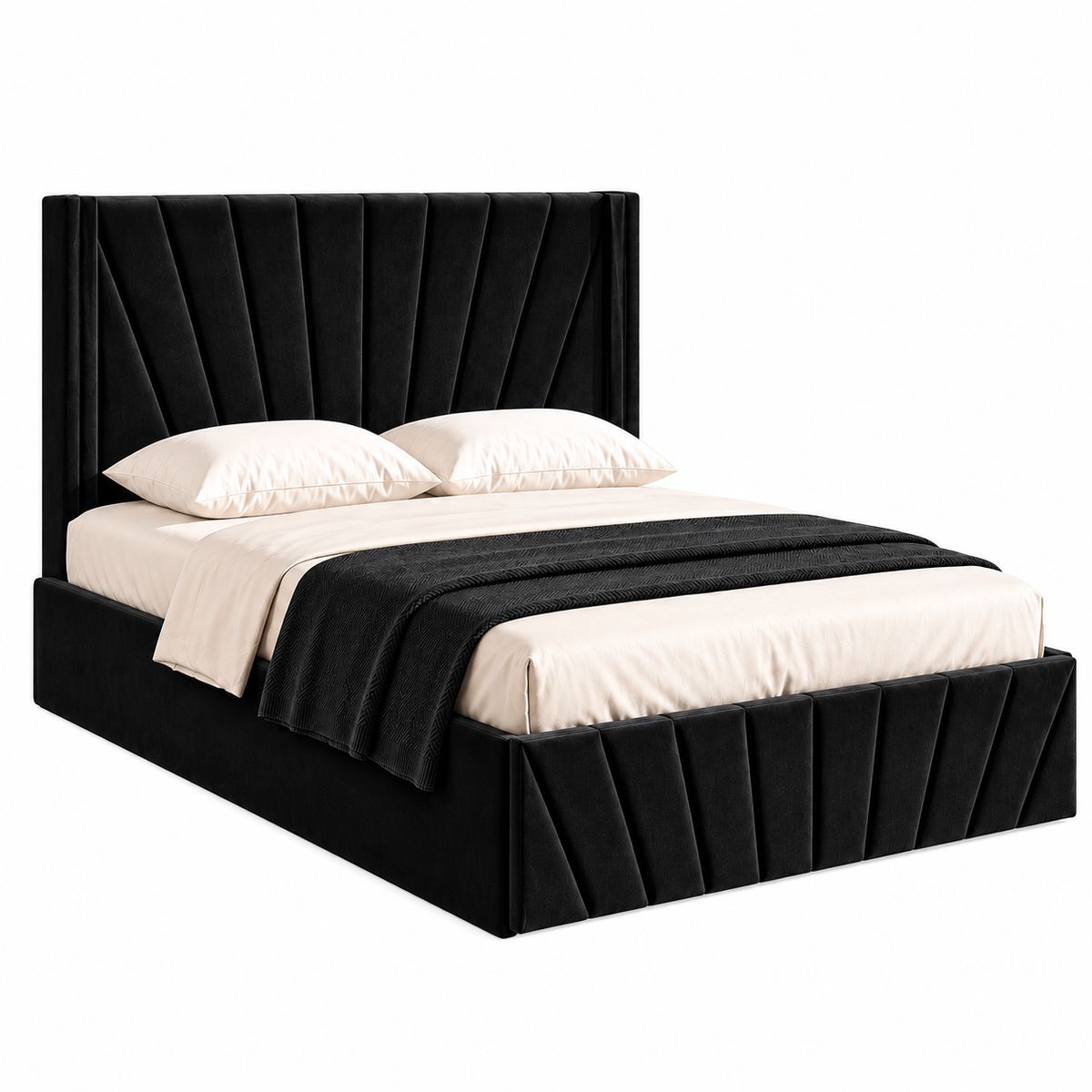 Black Velvet Hydraulic Storage Bed Frame — clean product view