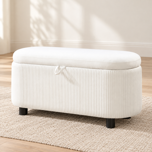 White Oval Channel-Tufted Storage Bench — IF-6212 White, main lifestyle image