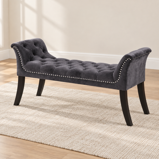 Velvet Button-Tufted Bench with Nailhead Trim — IF-6230 Grey, main lifestyle image