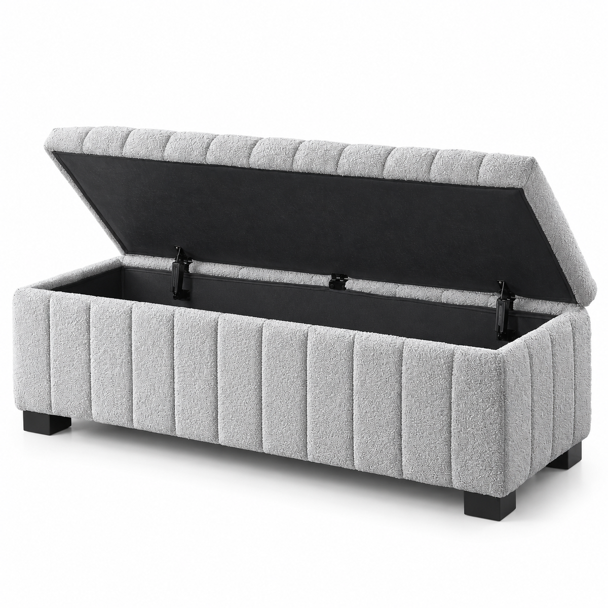 Teddy Bear Fabric Channel-Tufted Storage Bench — IF-6261 Grey, storage feature on clean white background
