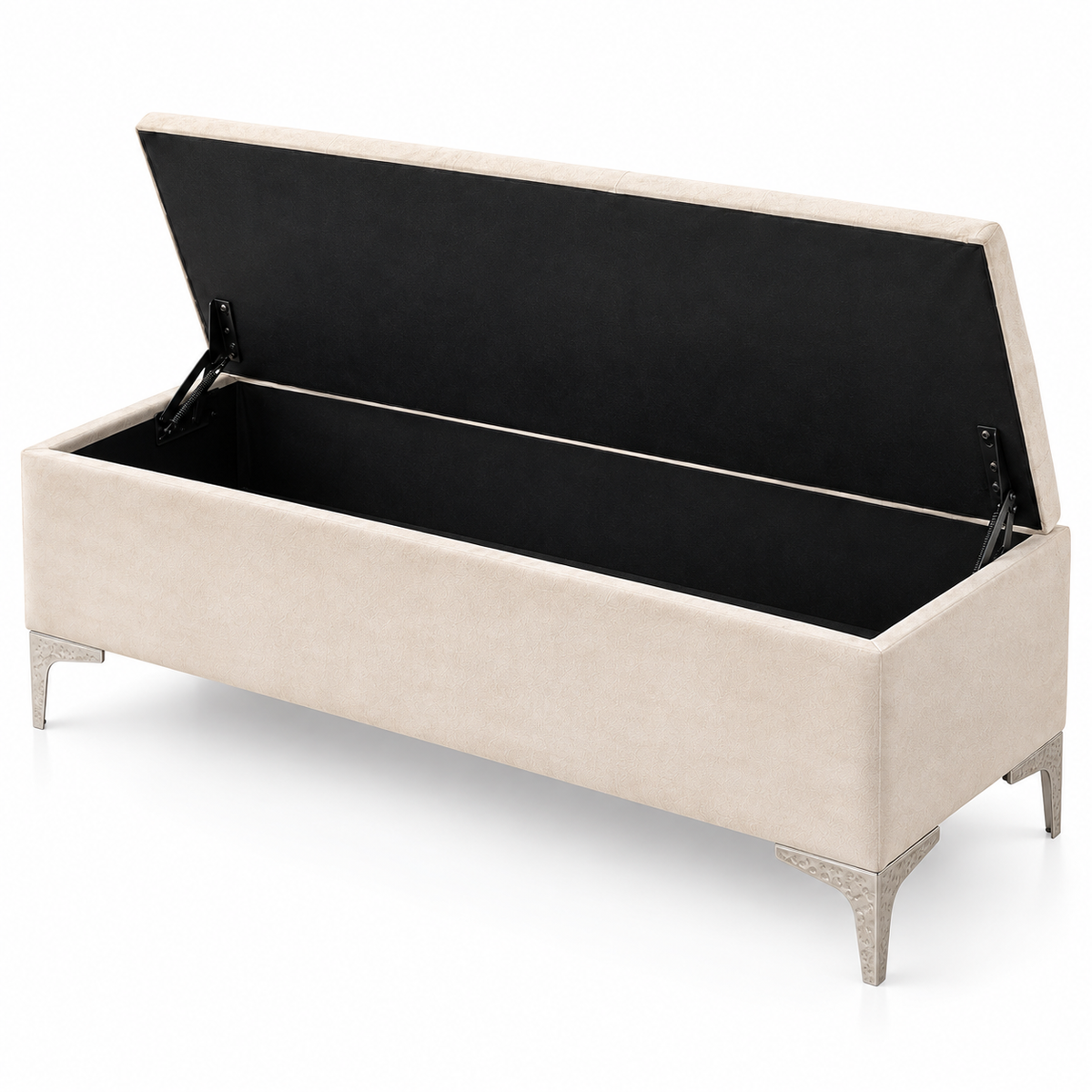 Velvet Tufted Storage Bench with Chrome Legs — IF-6502 Cream, storage feature on clean white background
