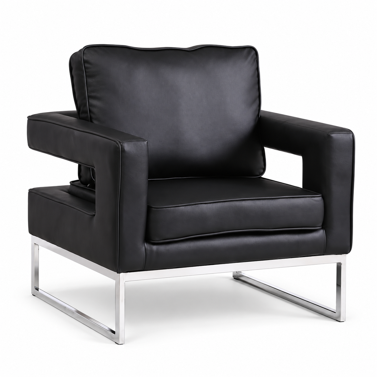 Black PU Accent Chair with Chrome Frame — Black, clean white background product image