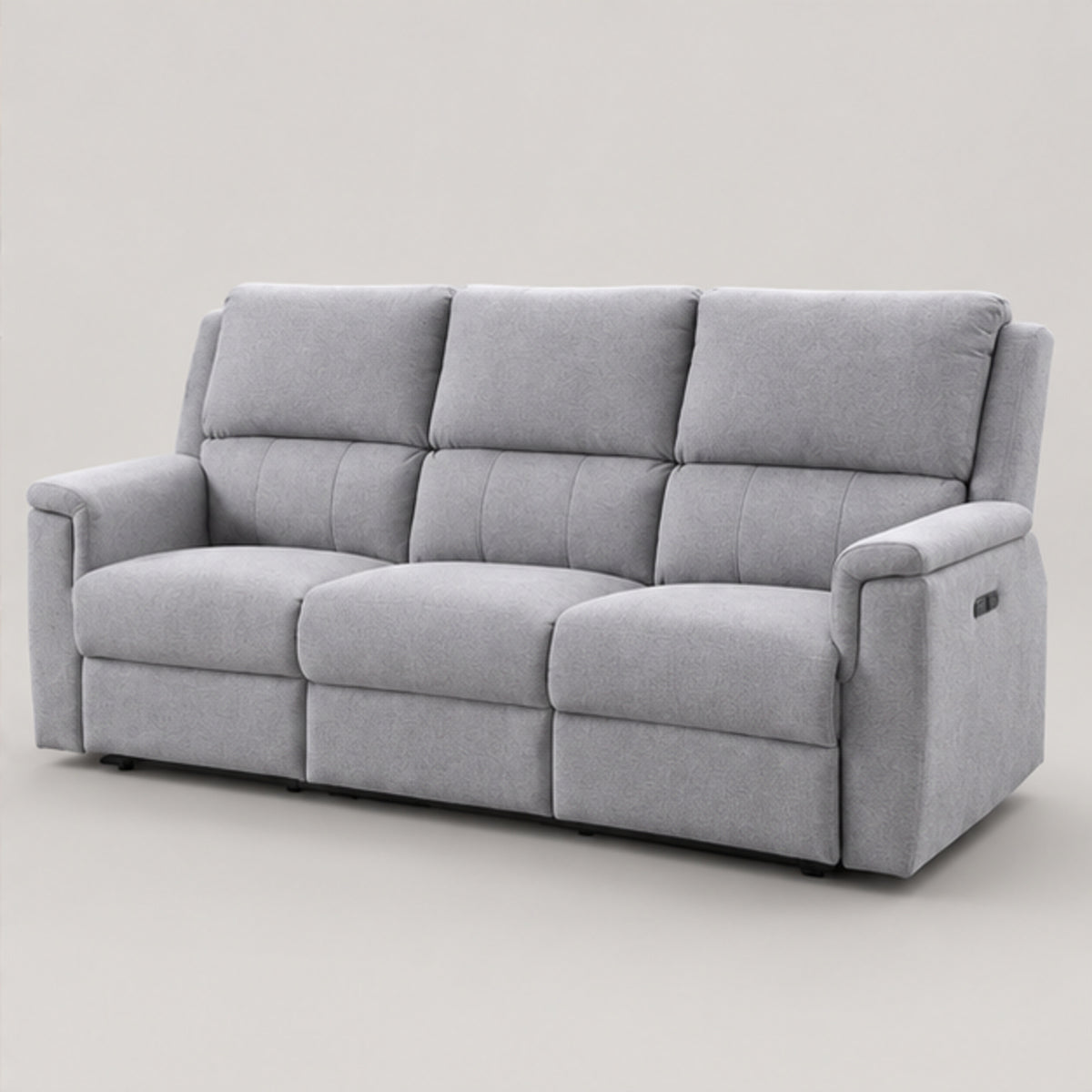 Modern Power Reclining 3-Seater Sofa with USB Charging — Grey Fabric clean product image