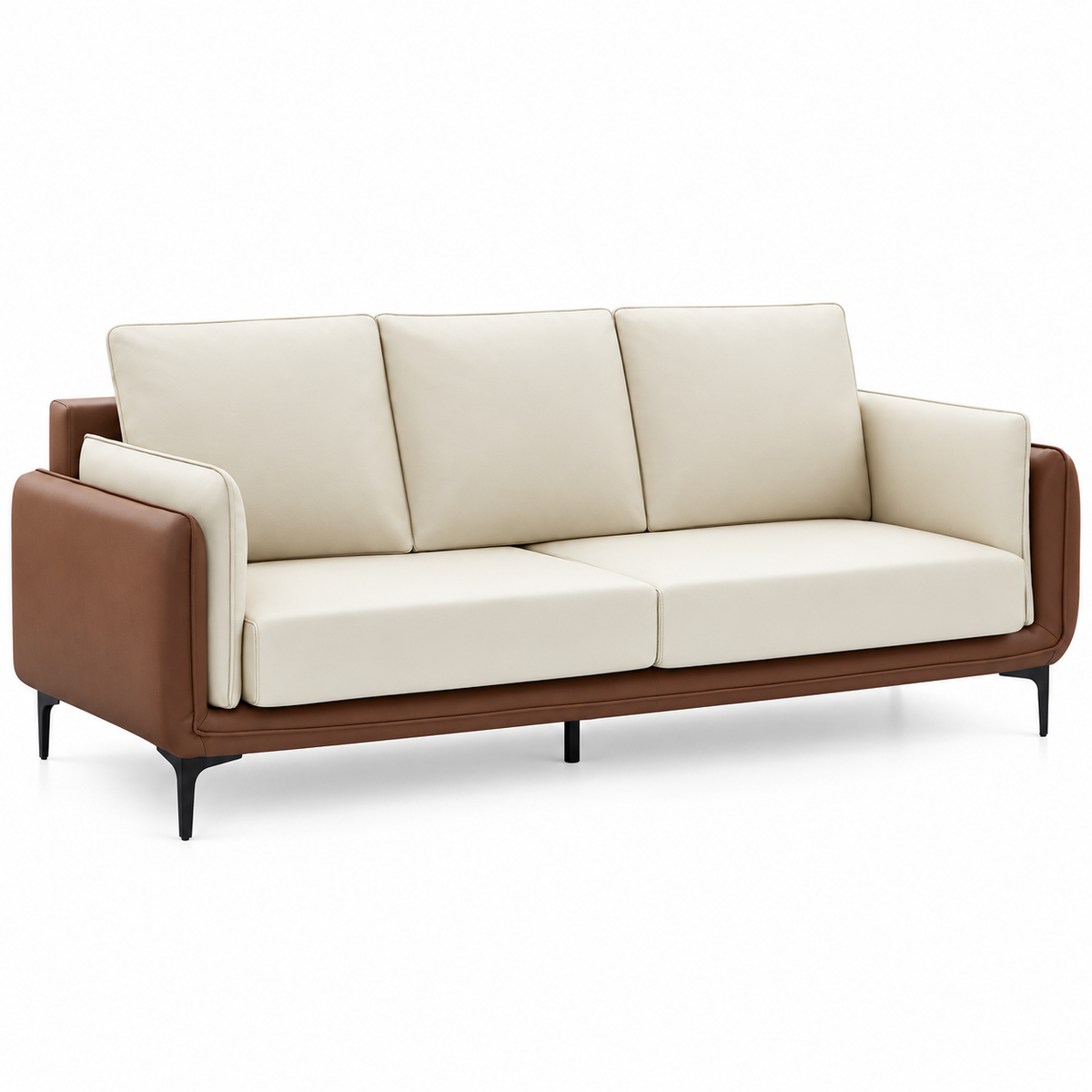 Cream & Mocha Two-Tone Performance Fabric 3-Seater Sofa – IF-8210-S clean sofa on white background