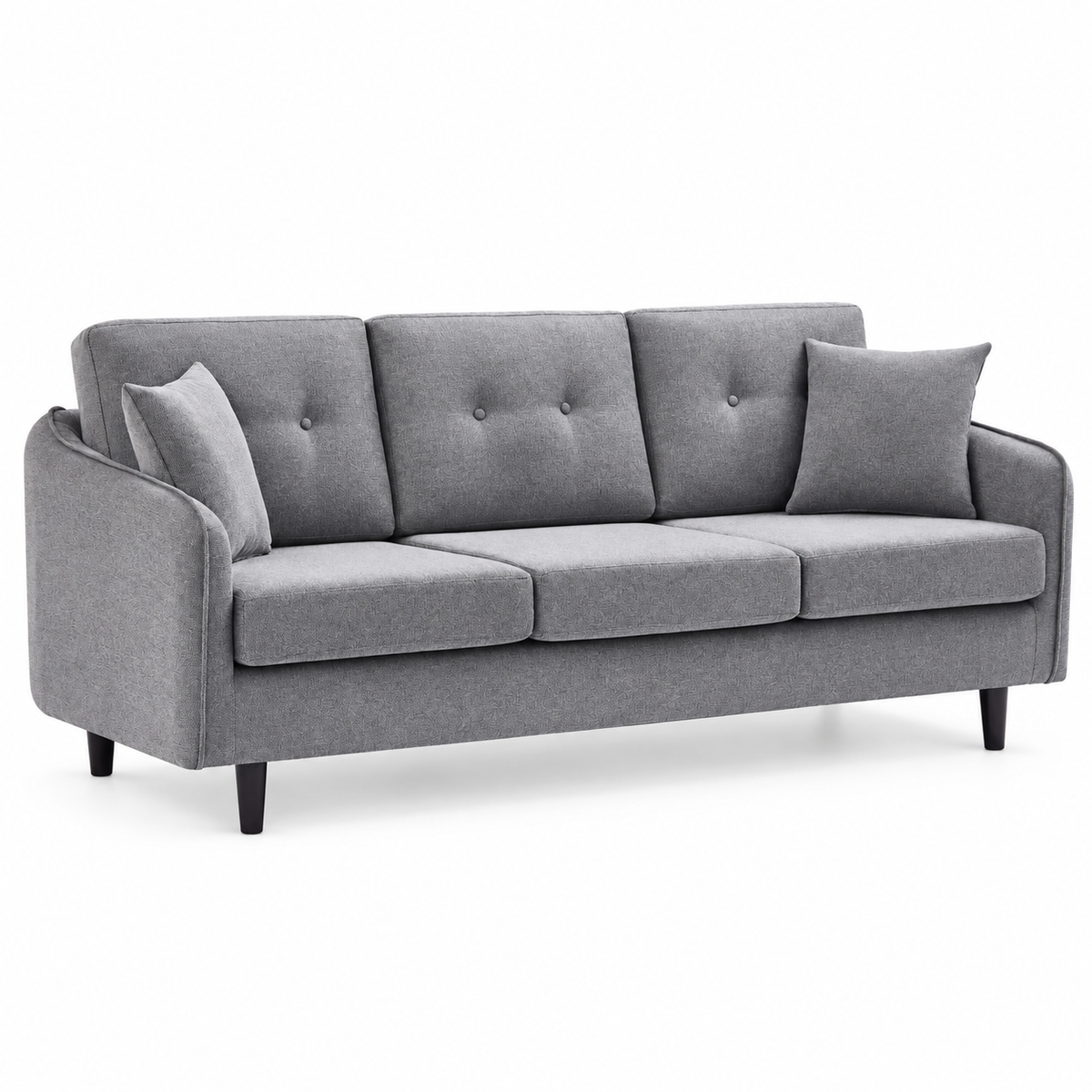 Grey Tufted Soft-Touch Fabric 3-Seater Sofa – IF-8220-S clean sofa on white background