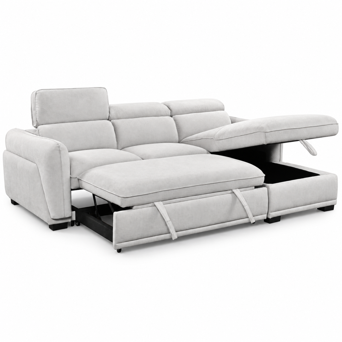 Light Grey Fabric Sleeper Sectional Sofa Bed with Storage & Adjustable Headrests — IF-9006 IFDC feature or fabric detail
