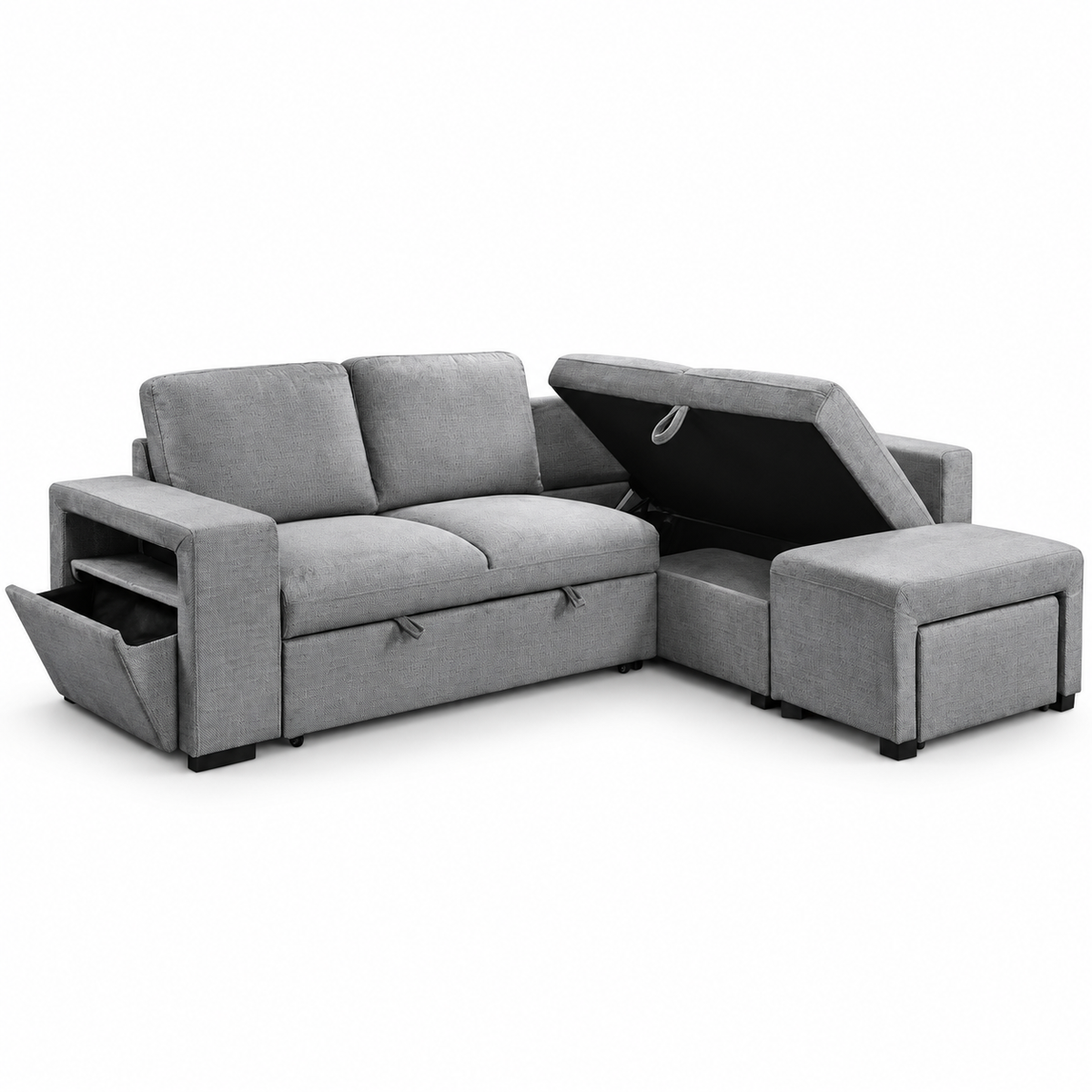 Grey Fabric Right-Facing Sleeper Sectional Sofa Bed with Storage Ottomans — IF-9035 IFDC feature or fabric detail