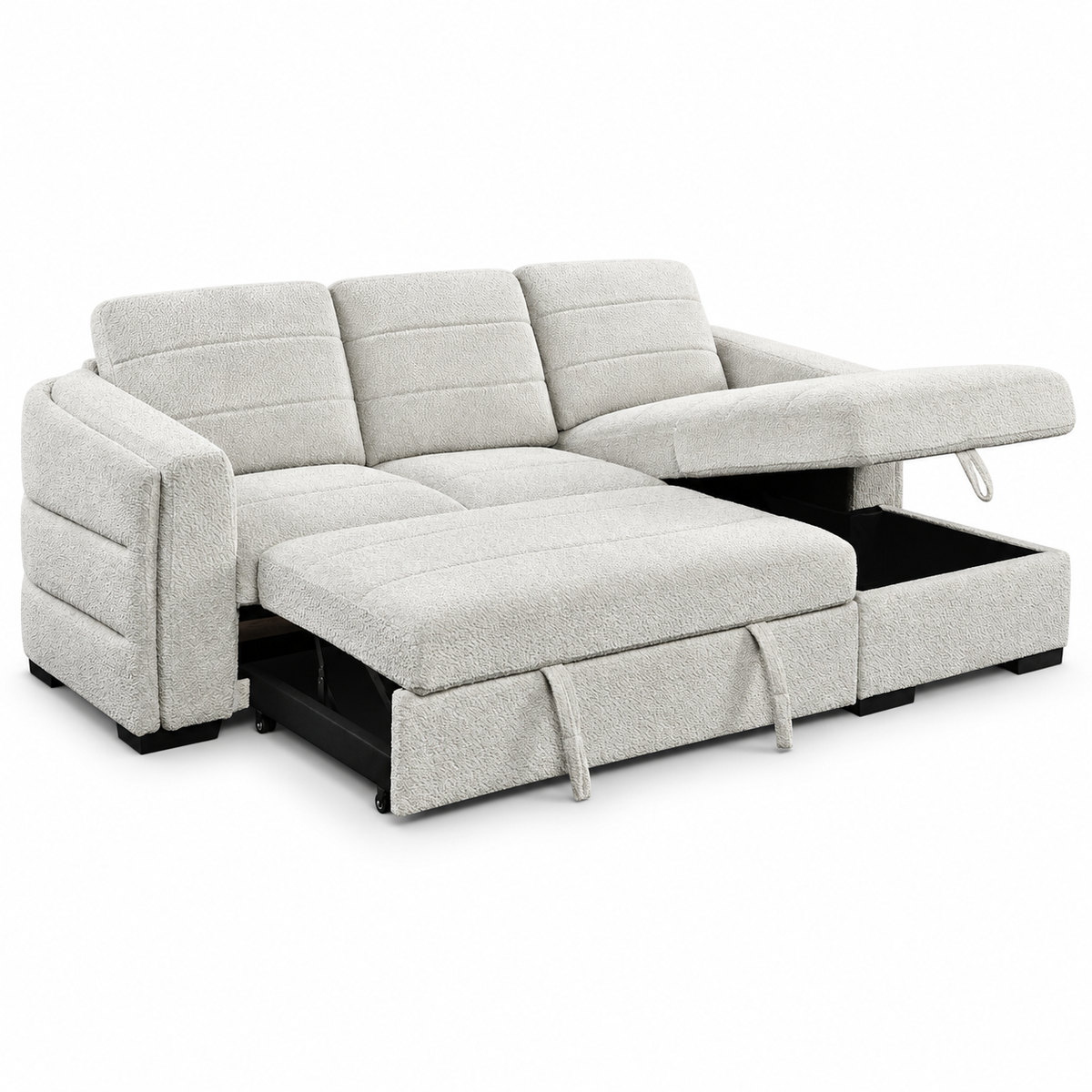 Light Grey Bouclé Sleeper Sectional Sofa Bed with Storage — IF-9086 IFDC feature or fabric detail