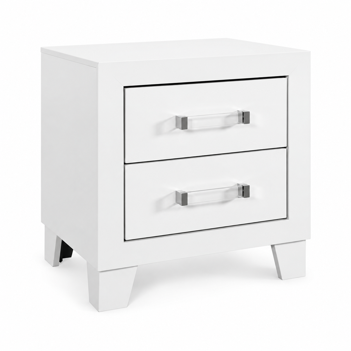 Luccia Collection Modern White Nightstand with Acrylic Hardware