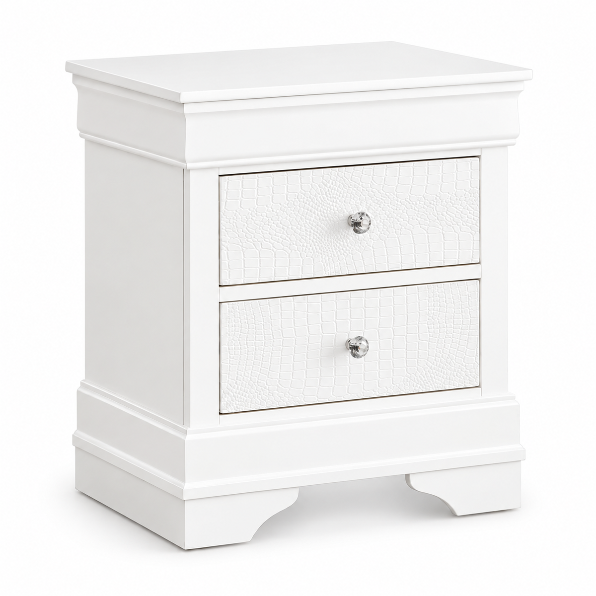 Pompei Collection Metallic Crocodile Nightstand – White or Grey