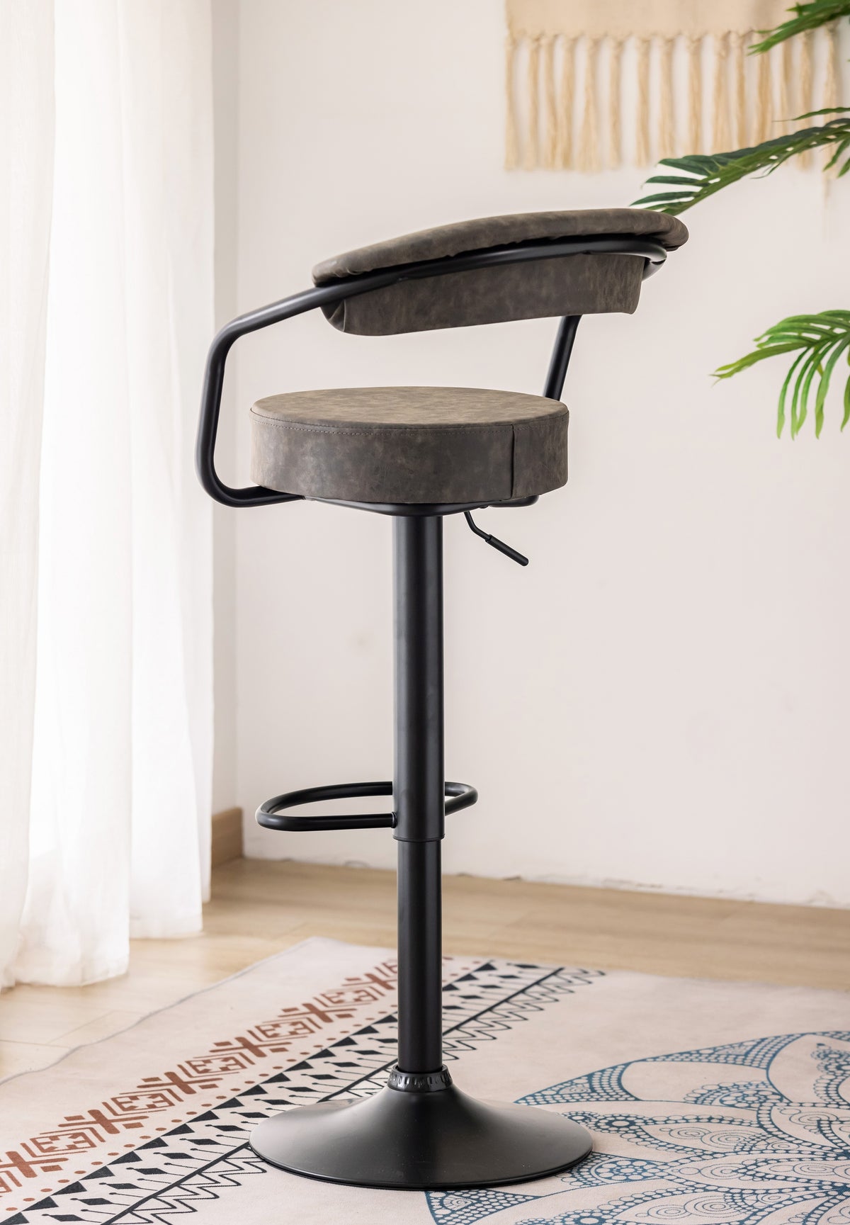 Curved Adjustable Swivel Bar Stools with Black Bases - Set of 2 - gallery image 4