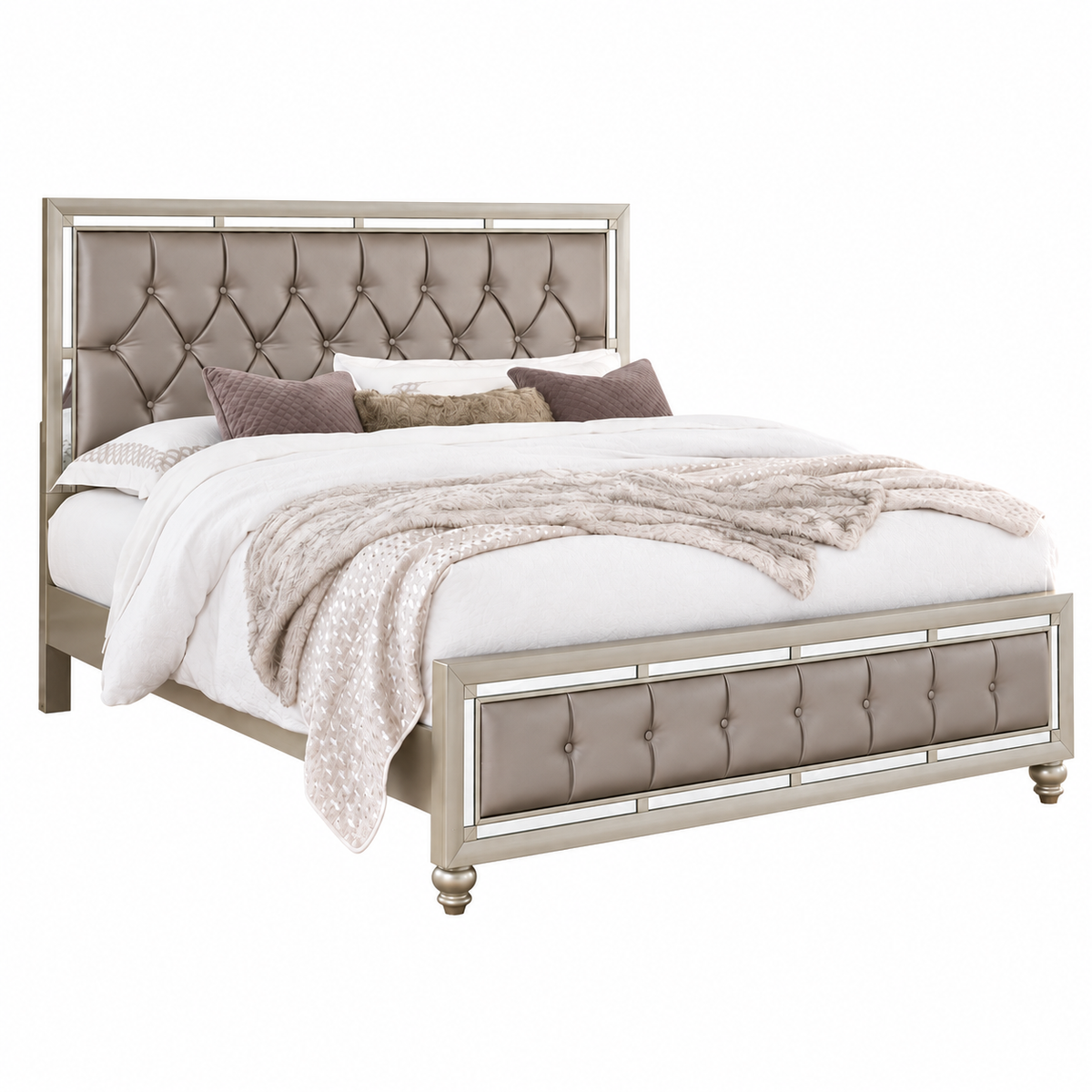 Riley 'Luna' Silver Mirrored Tufted Bed Frame — clean product view