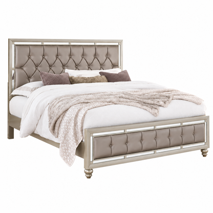 Riley 'Luna' Silver Mirrored Tufted Bed Frame — clean product view