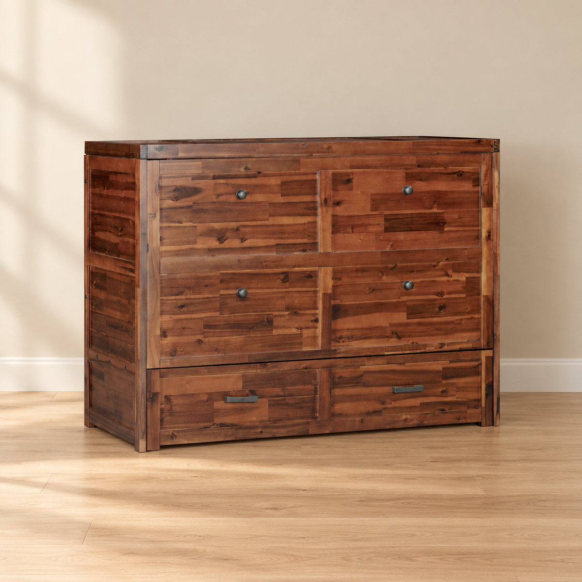 Stow Full cabinet bed — Cherry closed cabinet, cabinet-only lifestyle view