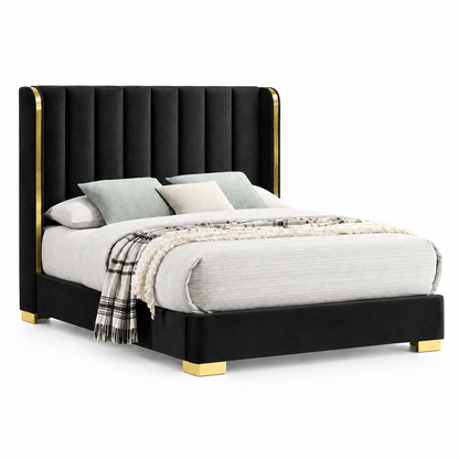 Madison Black Velvet & Gold Wingback Platform Bed Frame — clean product view