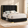 Madison Black Velvet & Gold Wingback Platform Bed Frame — lifestyle view, bed only