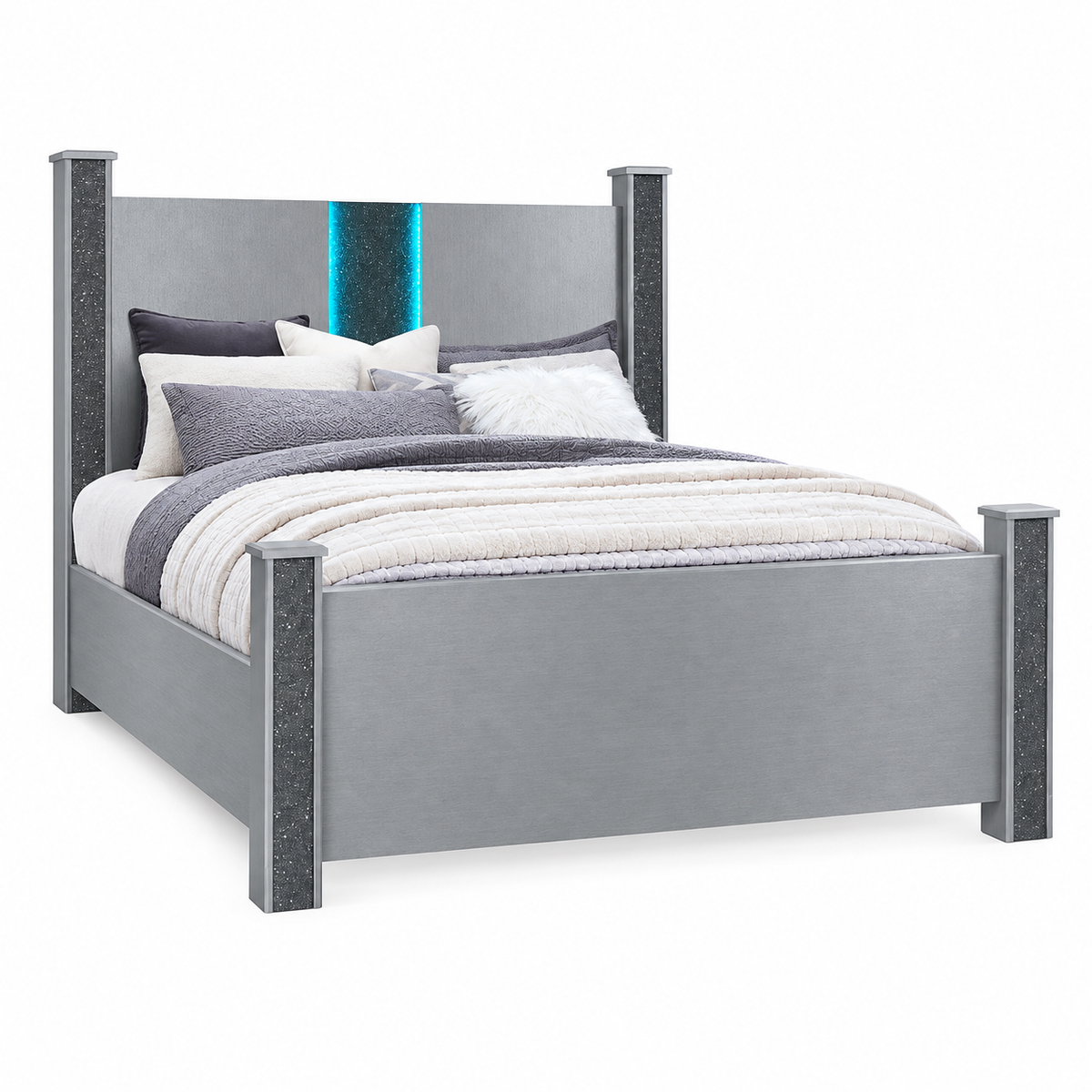 Logan Silver Glam Bed Frame with Bluetooth & Disco Lights — clean product view
