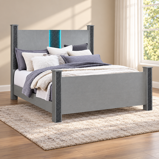 Logan Silver Glam Bed Frame with Bluetooth & Disco Lights — lifestyle view, bed only