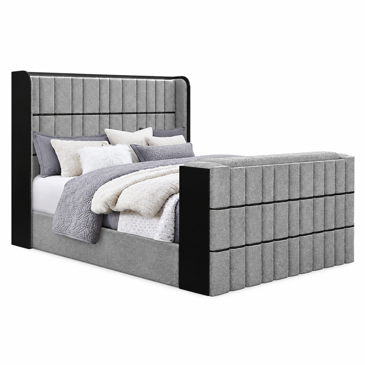 Isabella Grey LED Bed Frame with TV Lift & Fireplace — clean product view
