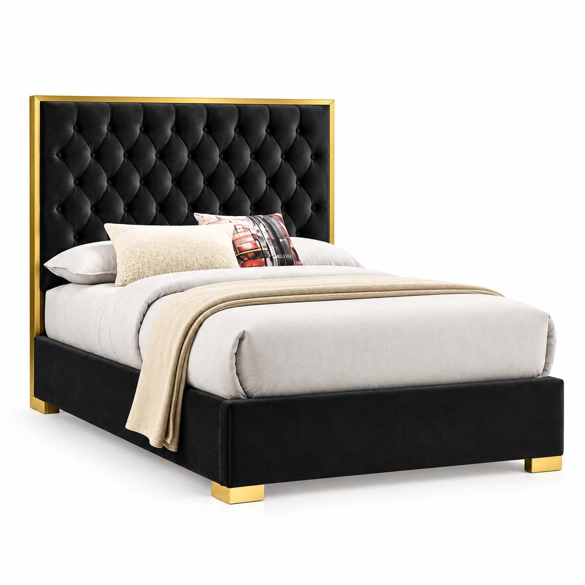 Chloe Black Velvet & Gold Platform Bed Frame — clean product view