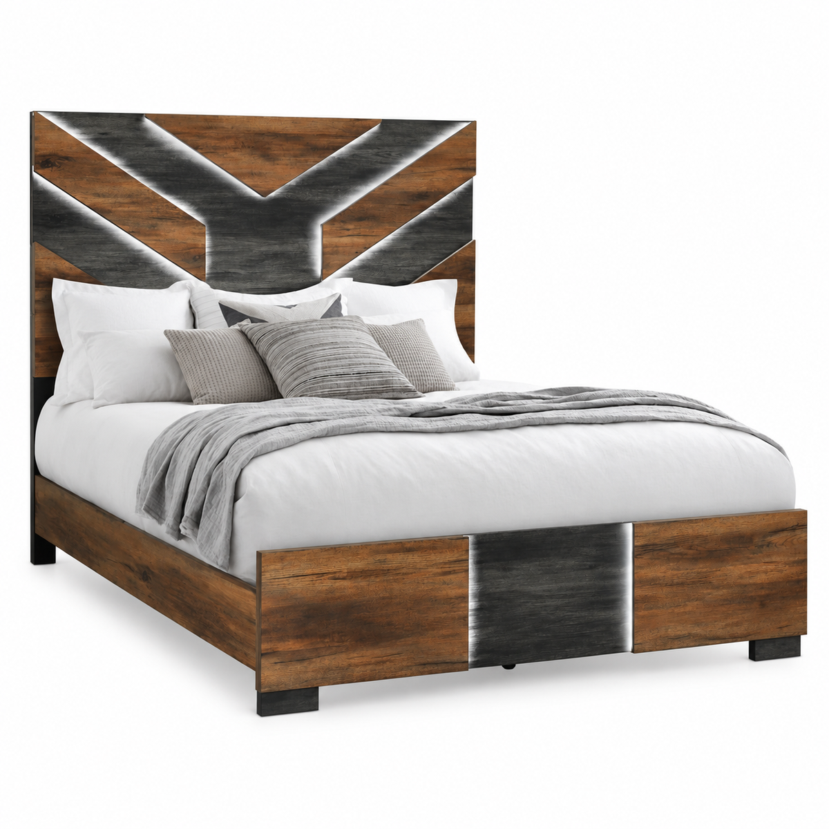 Optimus Collection Two-Tone Walnut LED Bed Frame — clean product view