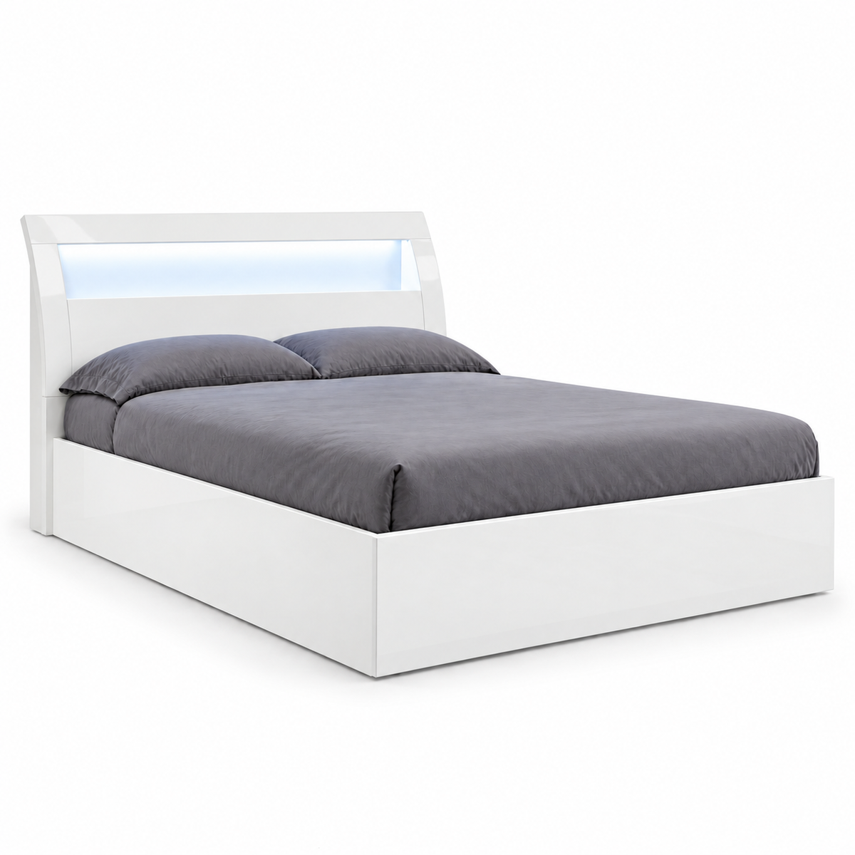Barcelona Collection High-Gloss White LED Hydraulic Storage Platform Bed with USB Charging — clean product view