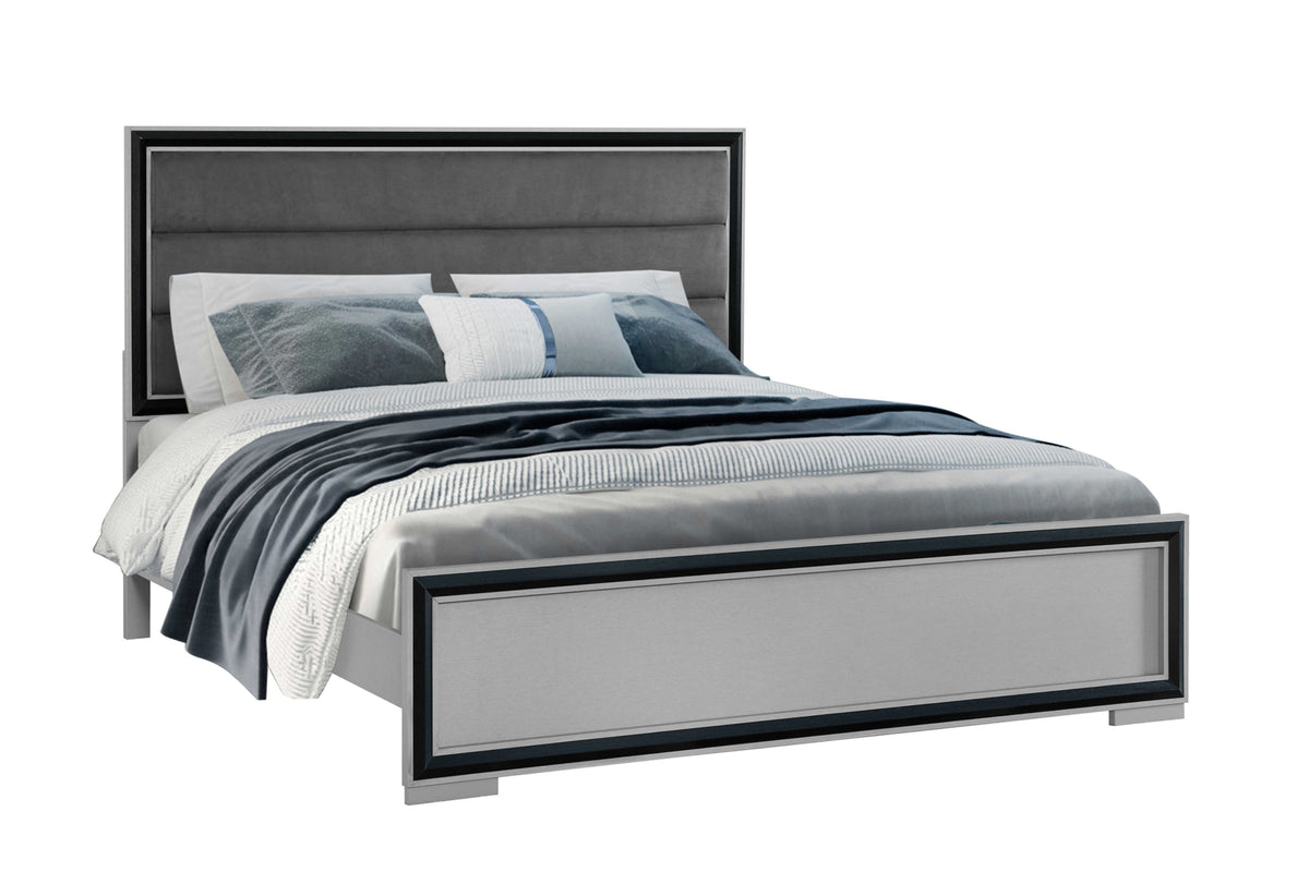 Amelia Collection Silver & Black LED Bedroom Set with Upholstered Headboard