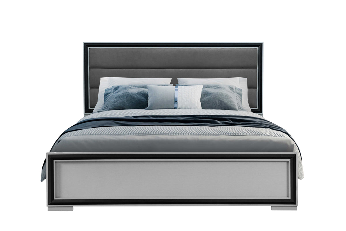 Amelia Collection Silver & Black LED Bedroom Set with Upholstered Headboard