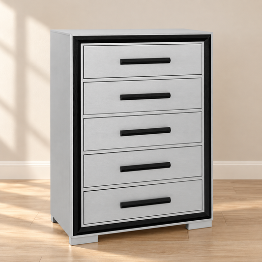 Amelia Collection Silver & Black 5-Drawer Bedroom Chest