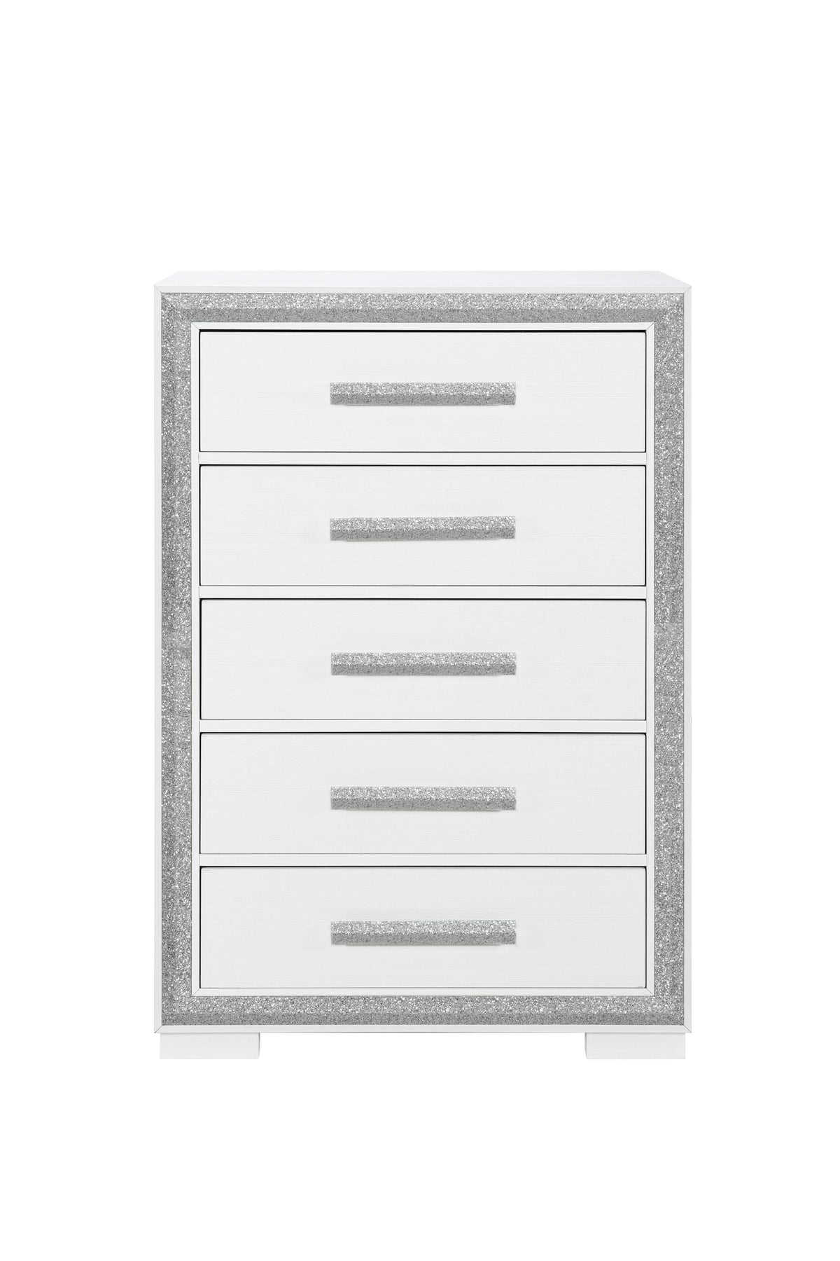 Andros Collection Glossy White & Silver LED Bedroom Set with Upholstered Headboard