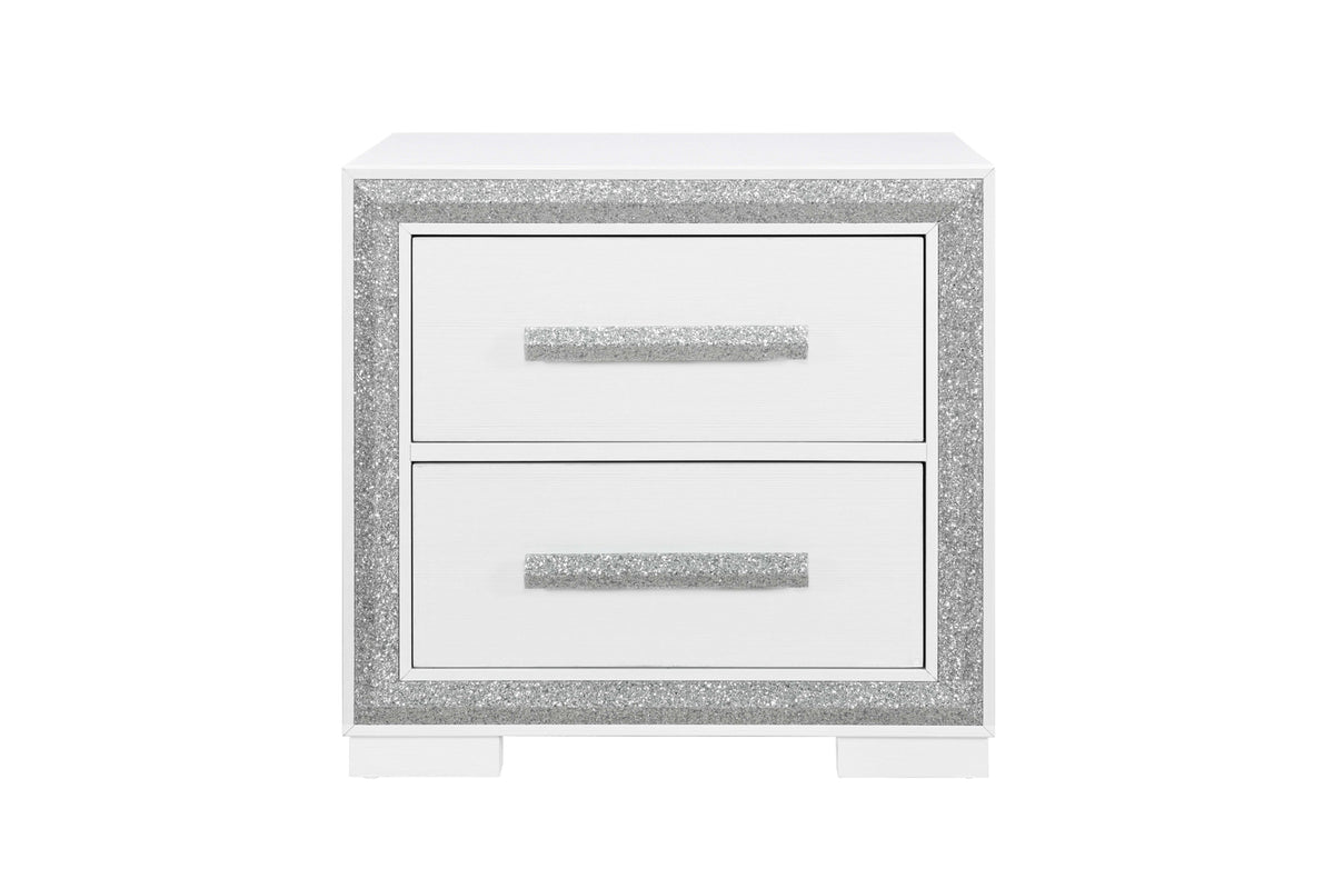 Andros Collection Glossy White & Silver LED Bedroom Set with Upholstered Headboard