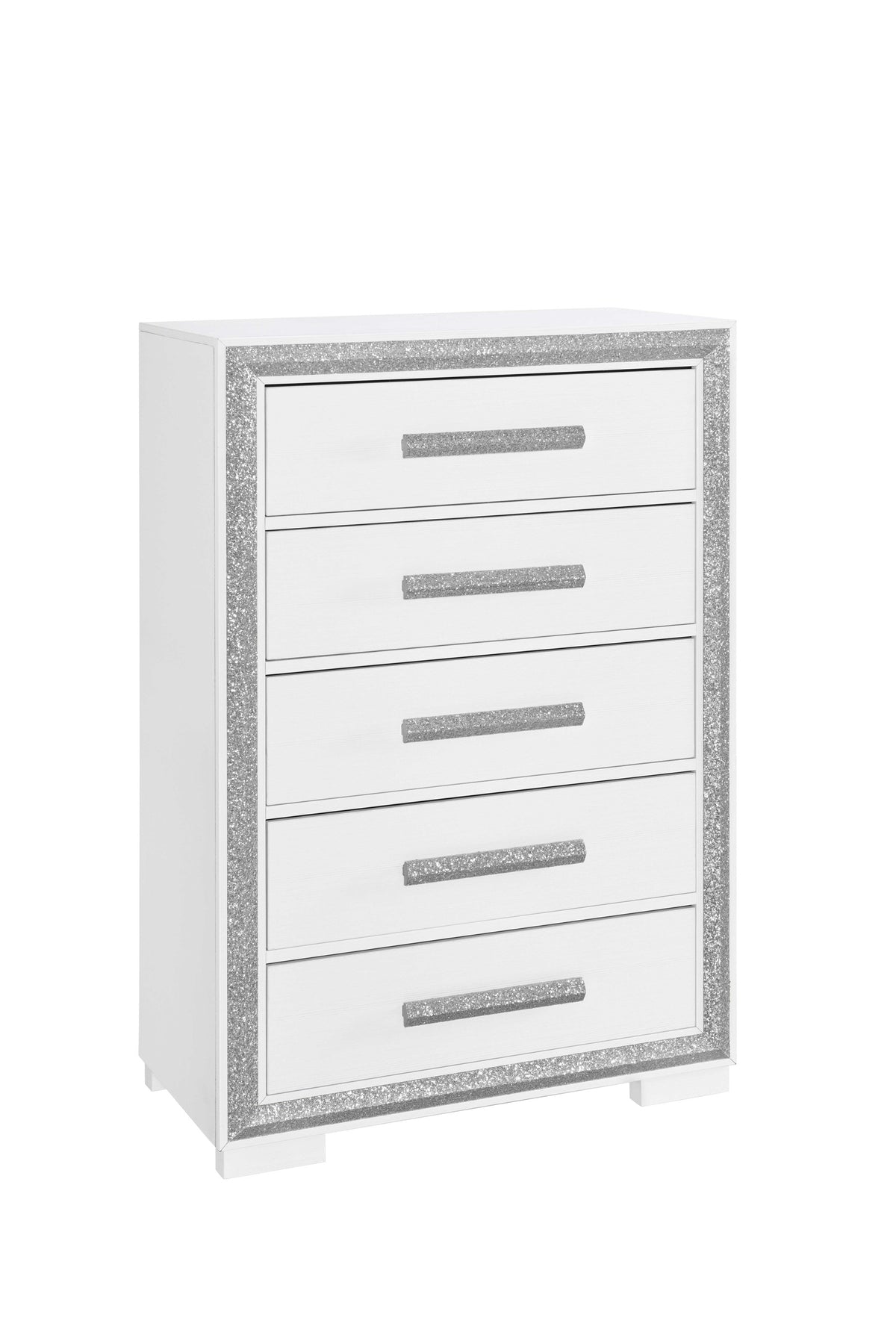 Andros Collection Glossy White & Silver LED Bedroom Set with Upholstered Headboard